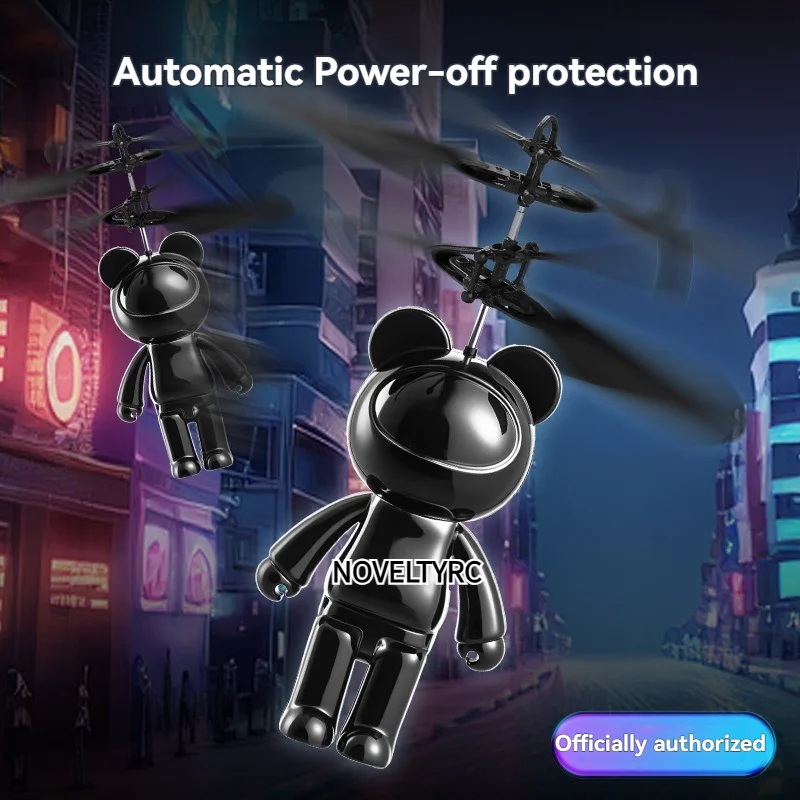 Bosco urso legal indução veículo voador criativo animal dos desenhos animados suspensão helicóptero aeronaves luminosa presente do feriado das crianças