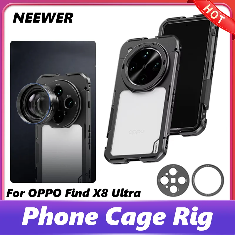 cage-pour-telephone-neewer-pour-oppo-find-x8-ultra-stabilisateur-de-camera-a-degagement-rapide-pour-l'enregistrement-de-vlogs-avec-anneau-de-filtre-de-67-mm