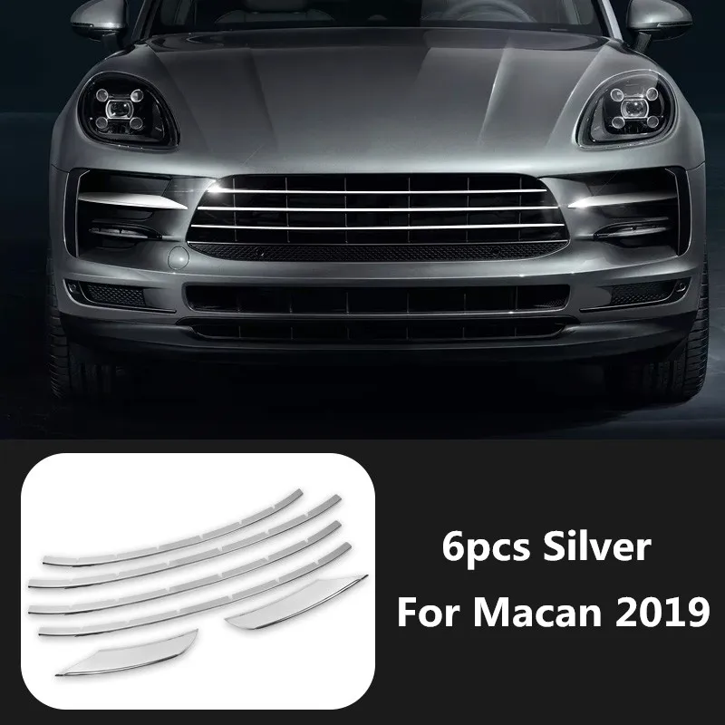 For Porsche Macan 2019 Styling Accessories 6pcs Stainless Steel Car Grille Cover Fog Lamp Mouldings Trim