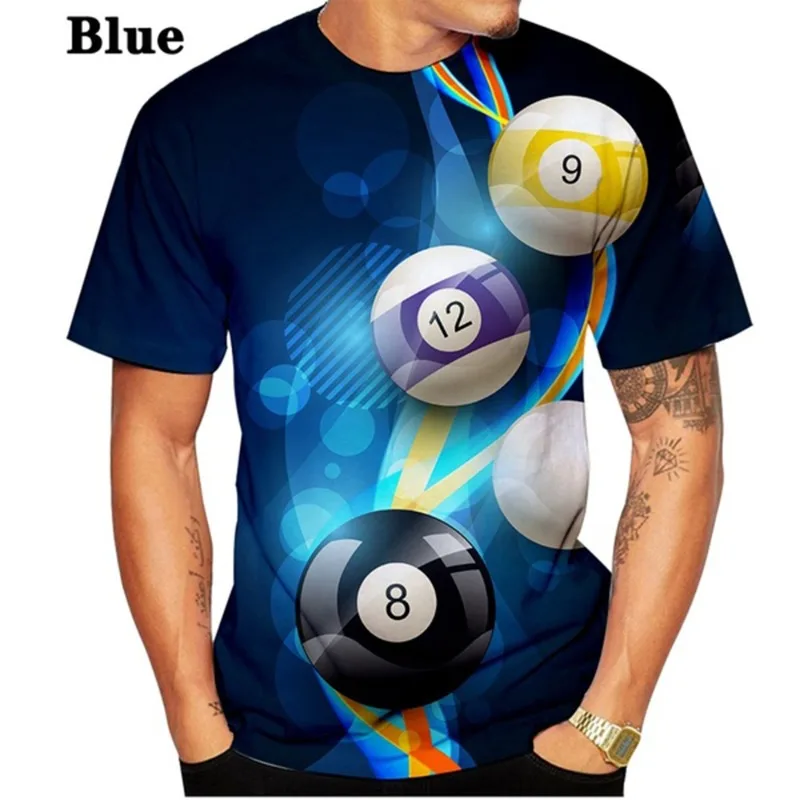 New Casual Shortsleeve T Shirt Fashion Men T Shirt 3d Printed Billiards Balls Art Top