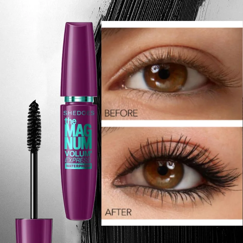Black Mascara for Thick Long Lashes Volumizing Lengthening Waterproof Fiber Mascara with Curling Effect