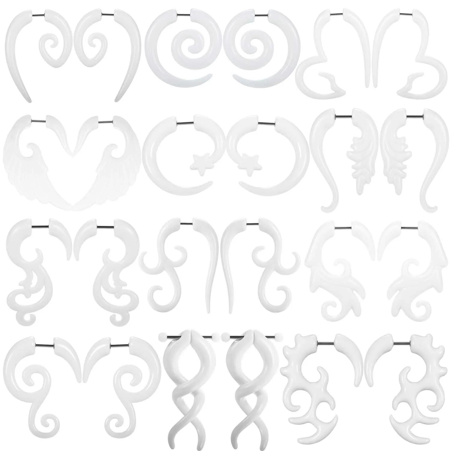 Miqiao 1 Pair White Black Acrylic Fake Cheater Stretcher Flesh Ear Earrings Punk Spiral Ear Taper Gauges Expanders