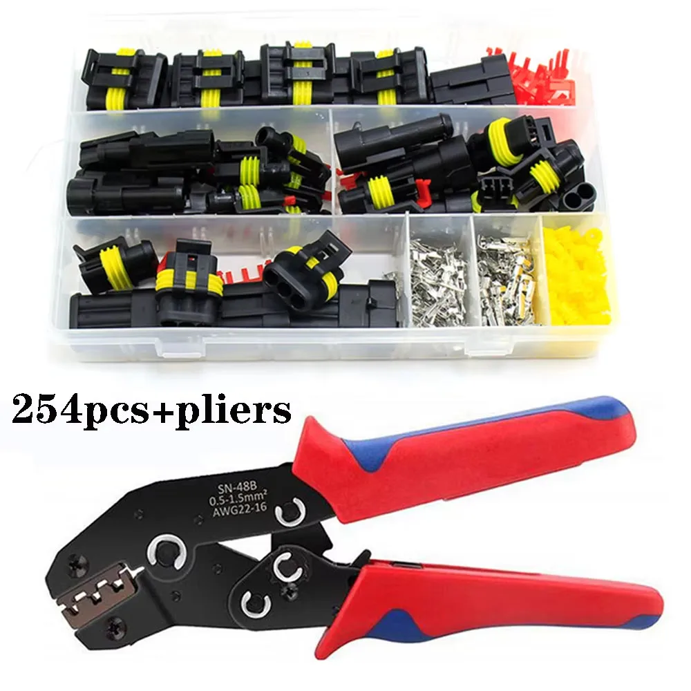 254Pcs waterproof automobile electrical terminal automobile wire connector plug kit 1/2/3/4 pin connector male and female