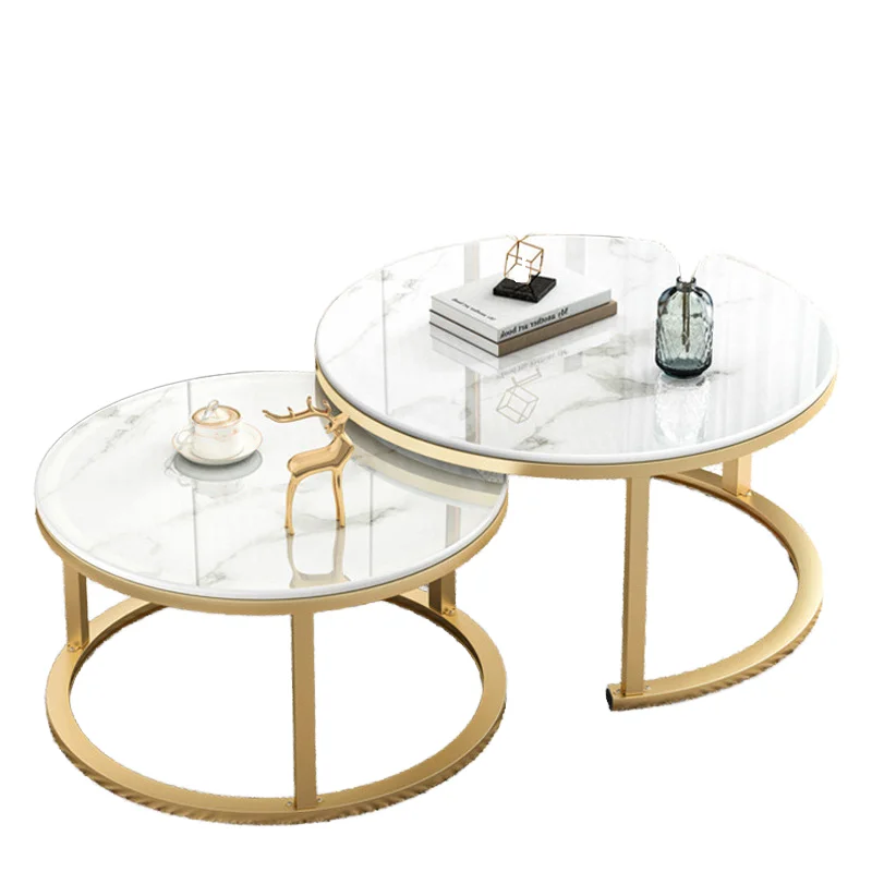 #Nordic Luxury Simple White Metal Stone Gold Nesting Coffee Table Wood Extendable Movable For Living Room Kitchen Home