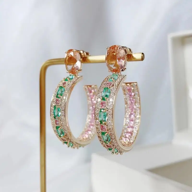 SENYU 2023 New Big Circle Hoop Earrings Sparkling Color Zirconia Micro-inlay Crystal Round Earring Women CZ Jewelry Anniversary