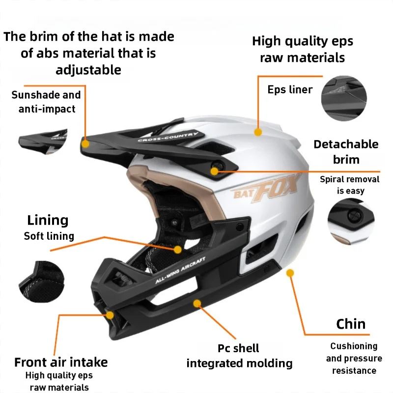 BATFOX Full Face Mountain Bike Helmet BMX Downhill AM Off-road Cycling Helmet Safety Motocross DH Riding MTB Bicycle Helmets