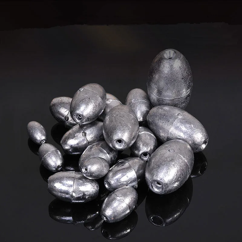 Acessórios de equipamento de pesca chumbada de chumbo em forma de azeitona oco puro chumbo para baixo chumbadas lote 5 peças venda