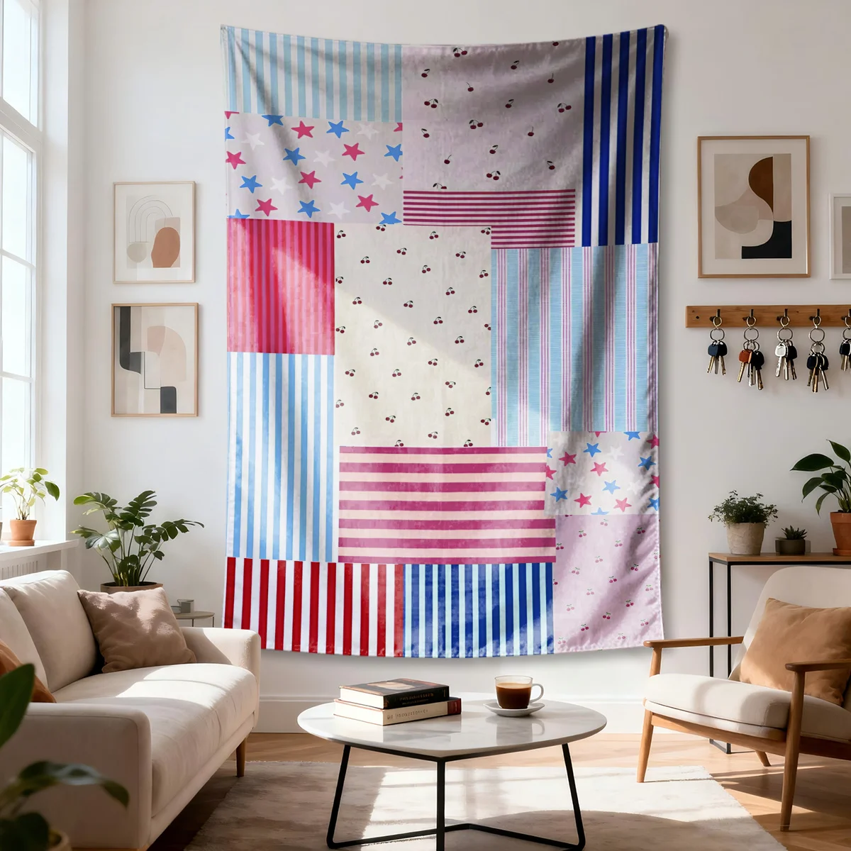 Large Patchwork Striped Tapestry Wall Hanging Boho Colorful Abstract Decor for Living Room Bedroom 150x300cm