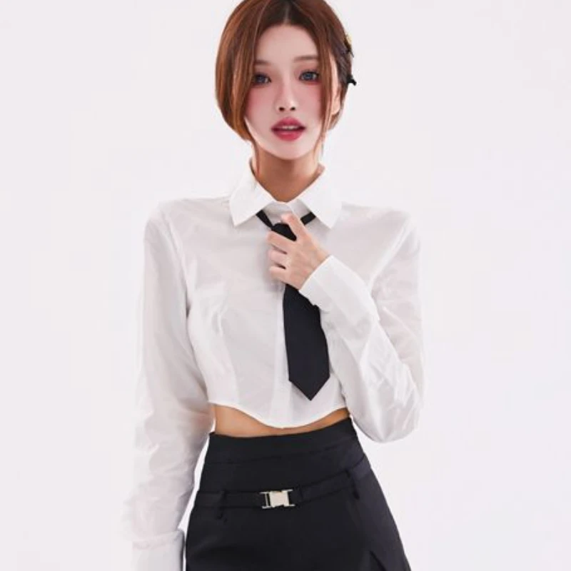 Shirts Women Crop Tops Long Sleeves Sweet Casual Soft White Basic Design Hot Girls Slim Spring Summer Korean Fashion Style Daily