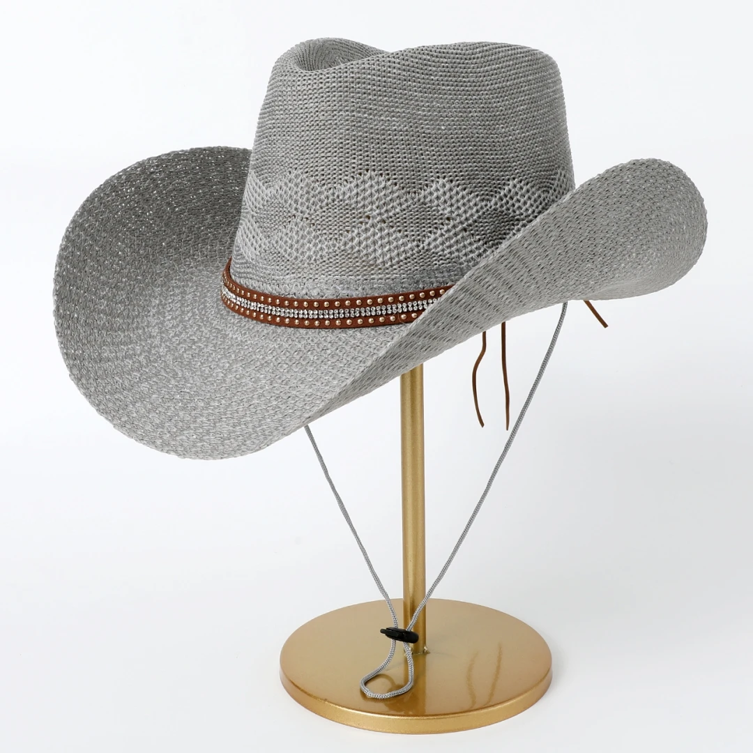 A Top Hat, summer sun protection straw hat, Rhinestone Spike belt decorative top hat, retro jazz hat, Tibetan top hat