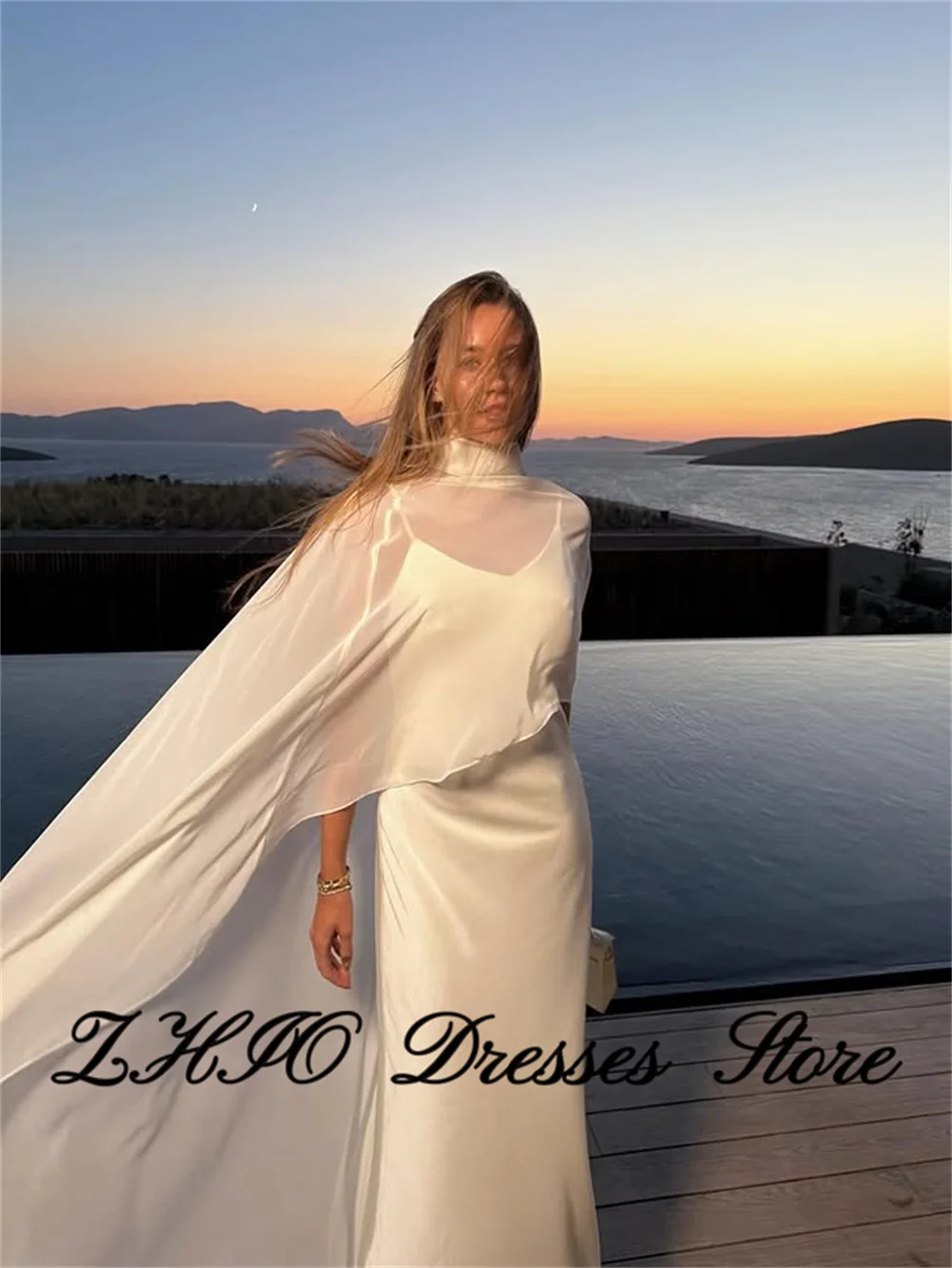 ZHIO Elegant Ivory Silk-Like Evening Dresses Spaghetti Strap with Jacket Organza Mermaid Prom Gowns Customized فساتين