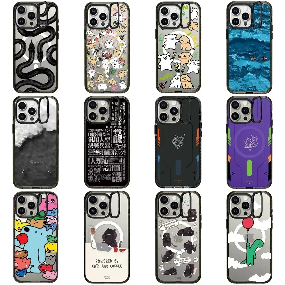 

Creative Cartoon Folding Lens Ring Stand Acrylic Border Protective IPhone Case Cover for 16 15 14 13 12 Pro Max Case