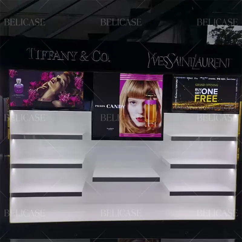 customized.Custom Design Style Showcase Counter Cabinet Hair Salon Wig Nail Polish Shelf Display Make Up Shop Cosmetic Shelving