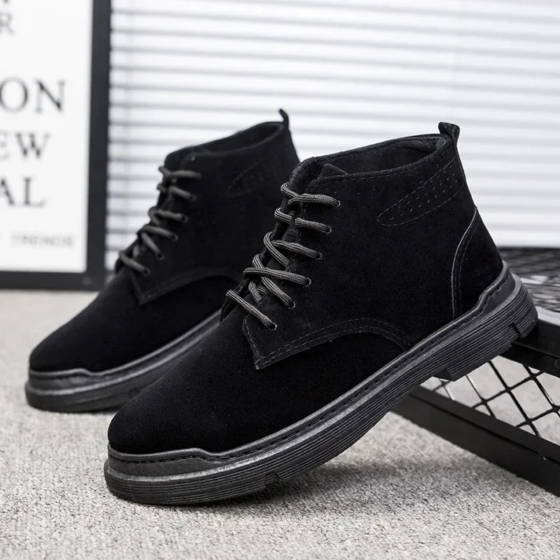 Retro Men Black Ankle Boots High Top Work Boots Outdoor Fashion Warm Snow Anti Slip Short Boots for Men Comfortable Booties Men