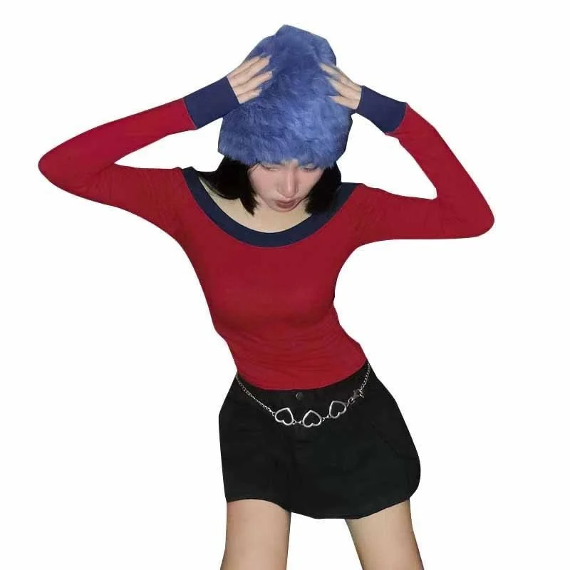 Cseta de Manga Larga dee Q24TP664, Diseño Cruzado con un Solo Hombro, Estampado de s, Sexy, Entallada, Bloques...