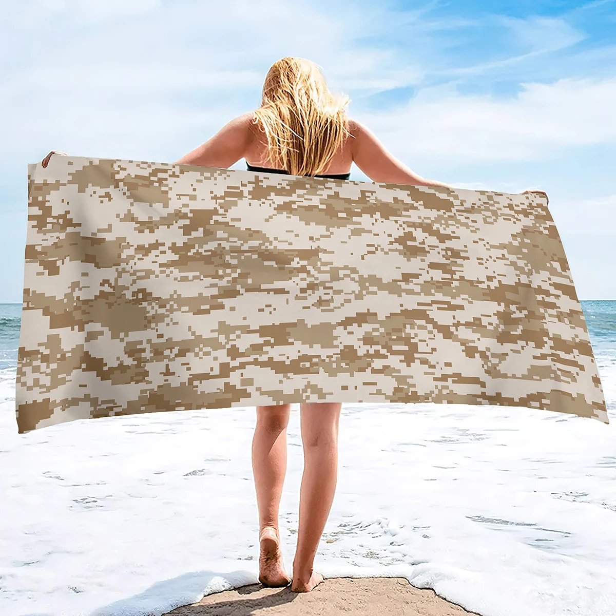 Serviettes de plage camouflage, serviettes de natation surdimensionnées, serviettes de sport anti-sable, serviettes légères, super absorbantes et douces pour hommes et garçons_voghion.com