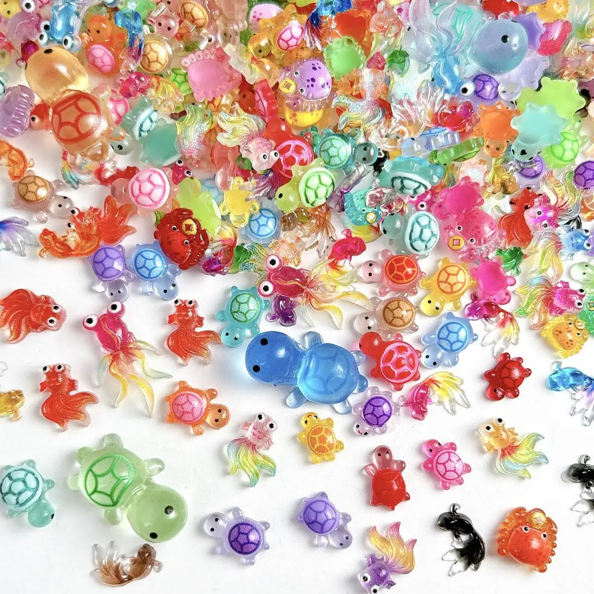 

Random Mixed Resin Lucky Koi Turtle Nail Charms Cute Luminous Multi-Color Crab Nail Art Decoration Accessories For Manicure DIY