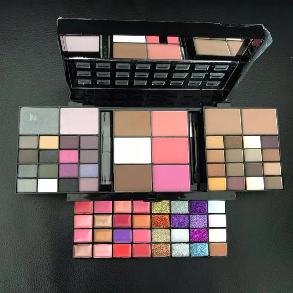 74-Farben-Set, gepresster Puder, Lidschatten, Lipgloss, Rouge, Foundation, Creme, Make-up-Set für alle Hauttypen, tragbar, elegant