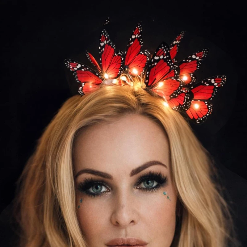 LED Glowing Butterfly Headband,Butterfly Hair Hoop with On/Off Switch-RED Mariposa Butterfly Light Up Headband for Party Costume