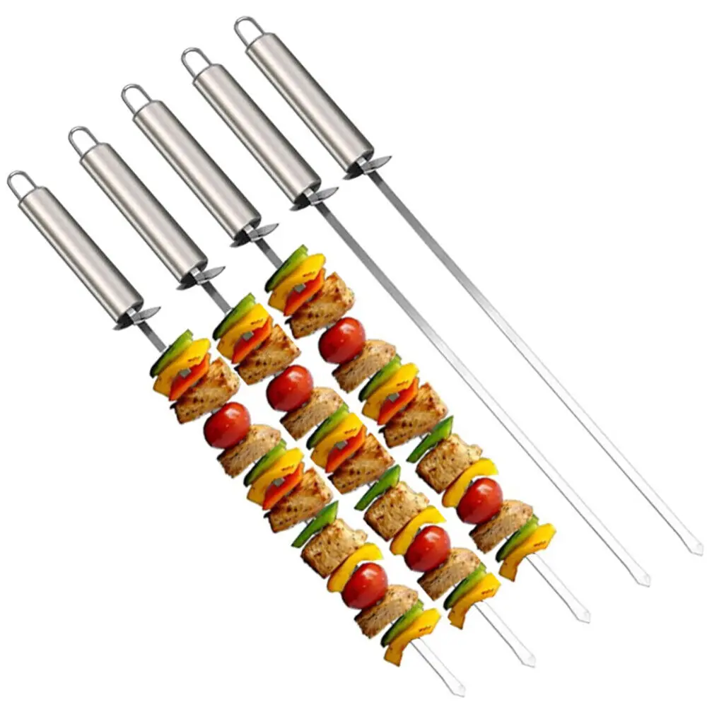 1Pcs Stainless Steel Barbecue Skewer  Wide BBQ Sticks Flat BBQ Fork Outdoor Camping Picnic BBQ Utensil Kitchen Accessories