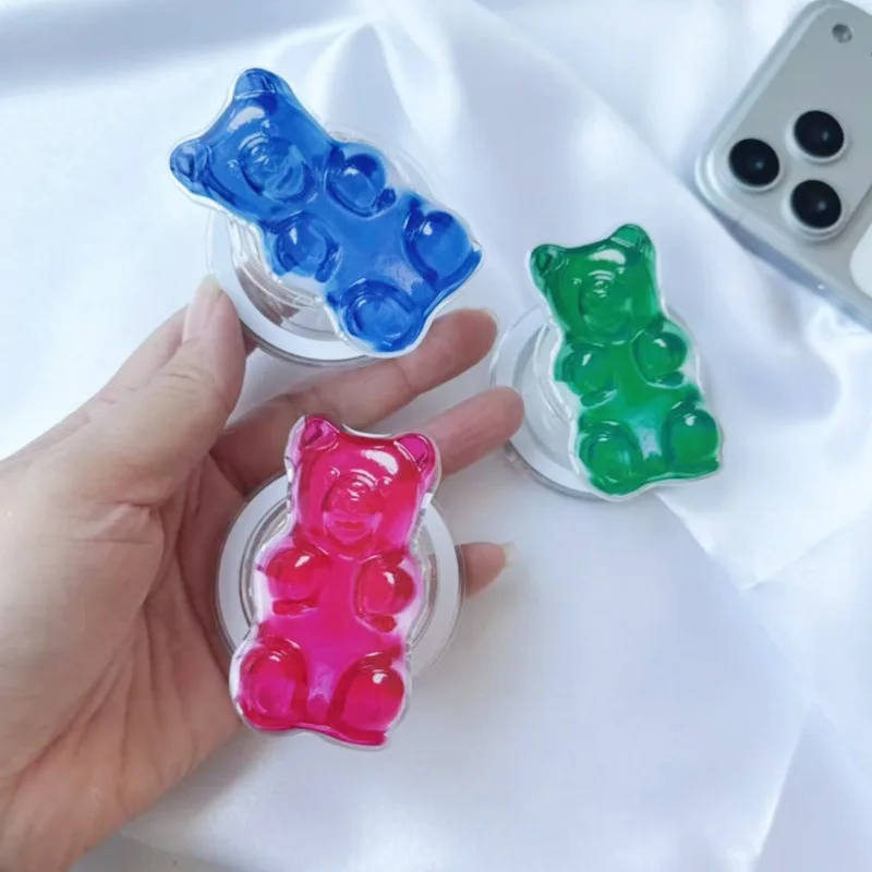 

Магнитный держатель-стикер для телефона в форме мультяшного медведя из акрила и смолы, нестандартной формы, для iPhone Grip Tok / Gripptok