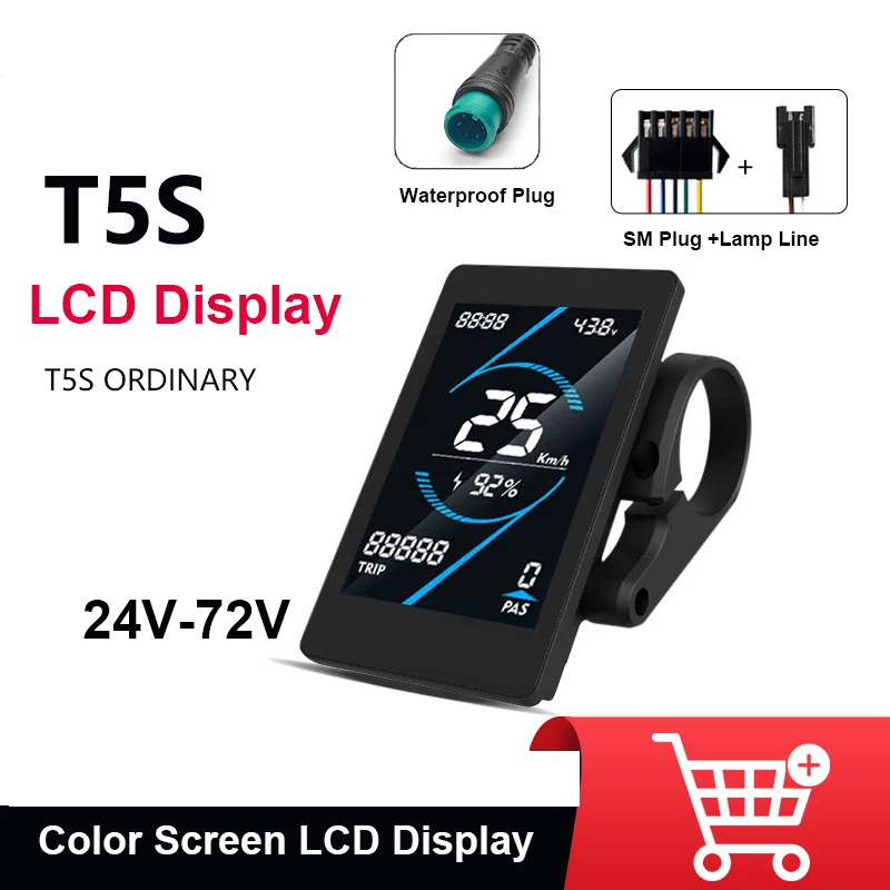 

Bicycle LCD Display 24V-72V JN-T5S Color Screen Display SM/Waterproof Plug Bicycle Modification Accessory Cycling Accessories