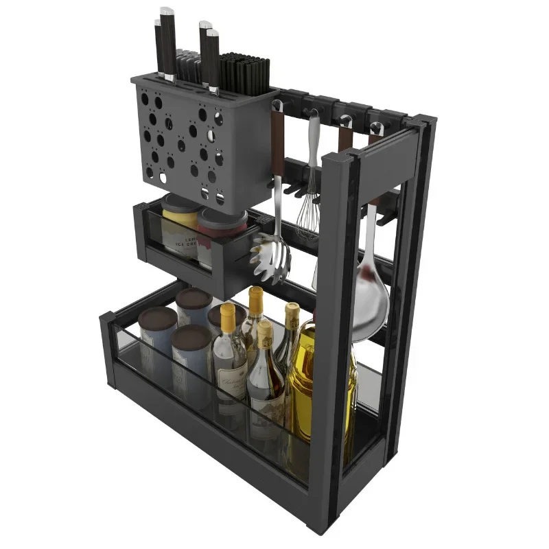 

Kitchen Cabinet Pull Basket Drawing Middle Drawing Seasoning Pull Basket Double Layer Push-Pull Drawer Kitchen