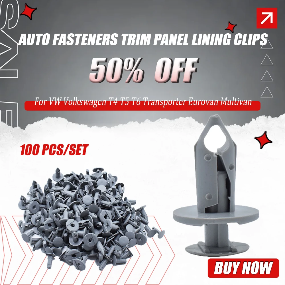 

100x автоматические крепежные зажимы для отделки панели для VW Volkswagen T4 T5 T6 Transporter Eurovan Multivan серые пластиковые фиксаторы заклепки
