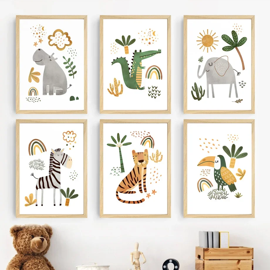 

Hippo Crocodile Elephant Leopard Zebra Nursery Wall Art Canvas Painting Posters And Print Pictures Baby Kids Room Boy Home Decor