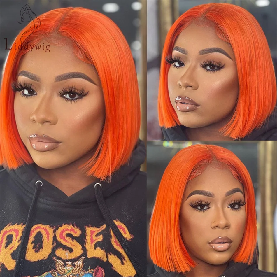 13X4 Korte Bob Haar Pruik Gember Oranje Menselijk Haar Kant Front Menselijk Haar Pruiken Voor Vrouwen Braziliaanse Steil Bob Lace Hair Pruiken