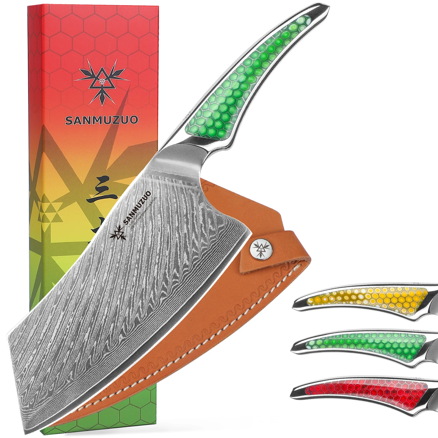 

7 Inch Damascus Chefs Knife - VG10 Steel Chinese Cleaver Kitchen Knife with Resin Handle - Professional Sharp Knife for Cooking