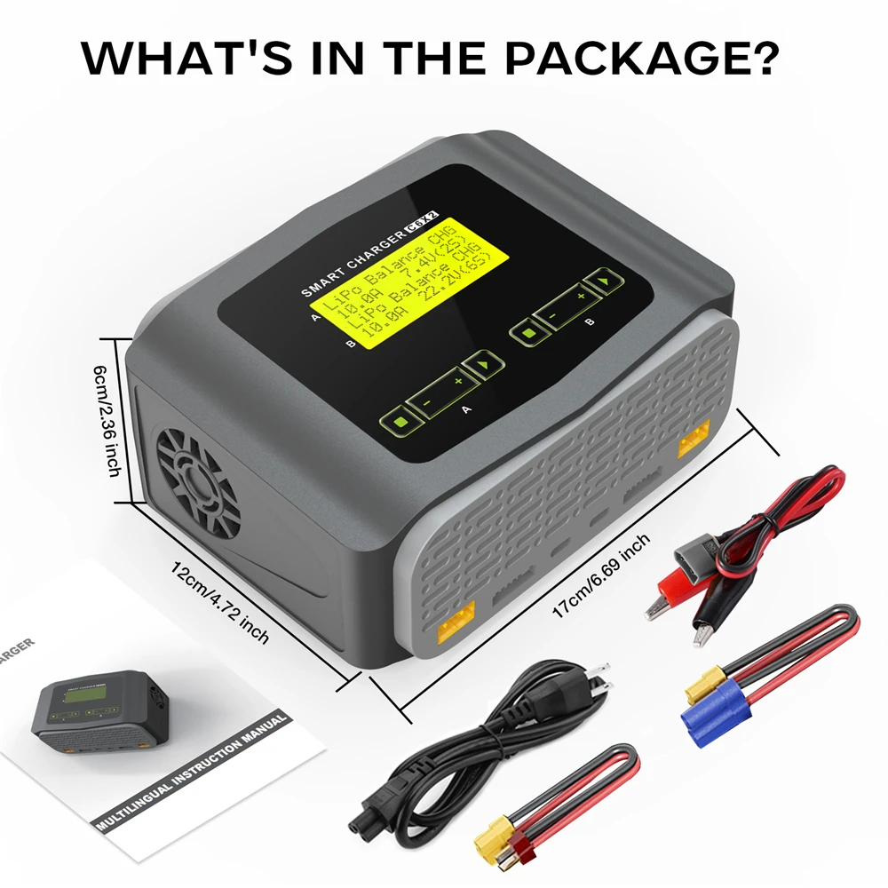 HTRC C6X2 AC 150W DC 240W Dual Channel LCD-scherm Lipo-oplader RC Balansontlader voor 1 ~ 6S LiPo LiFe Lilon 1 ~ 15S NiCd NiMH