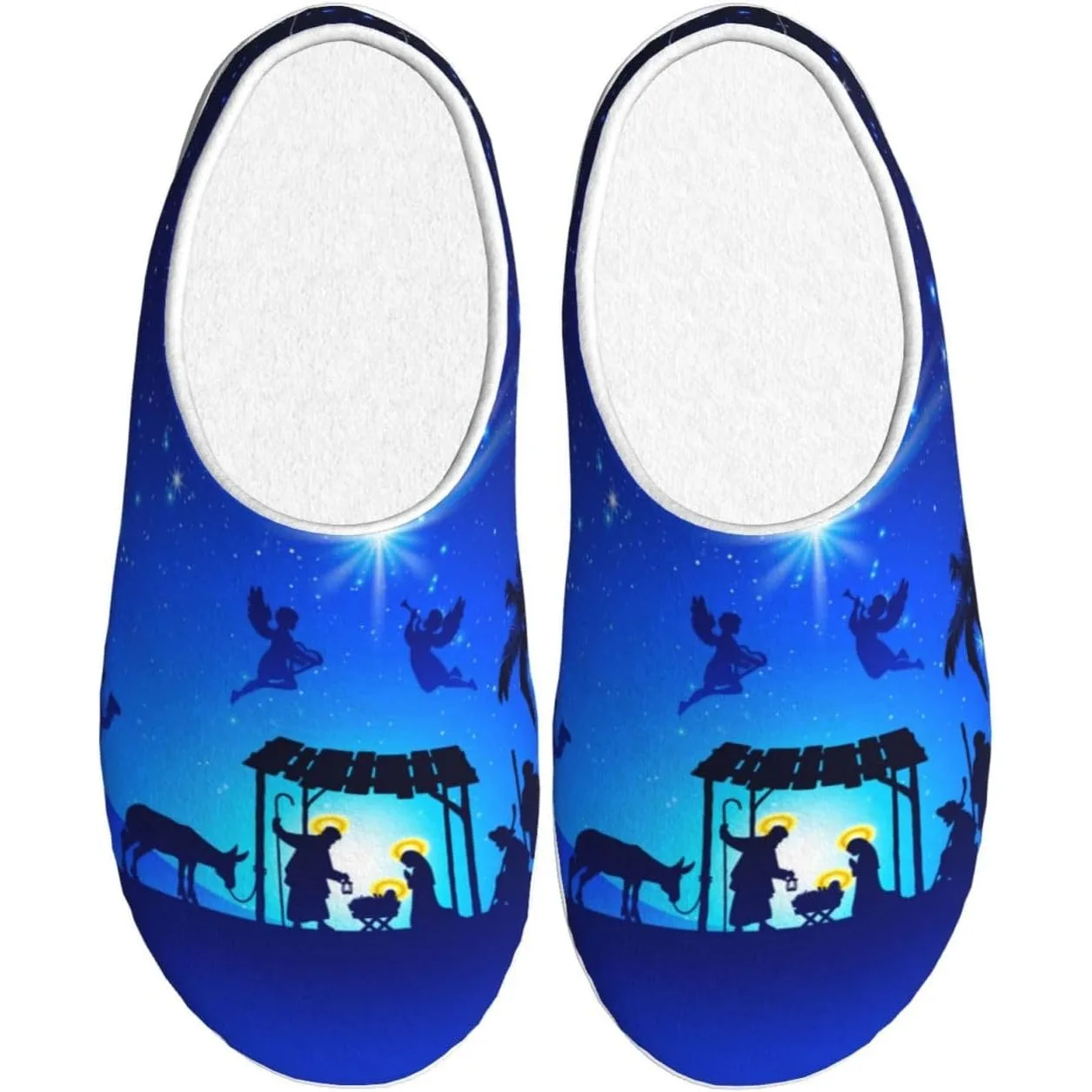 

Christmas Christian Nativity Scene Adult Cotton Slippers Home House Indoor Shoes