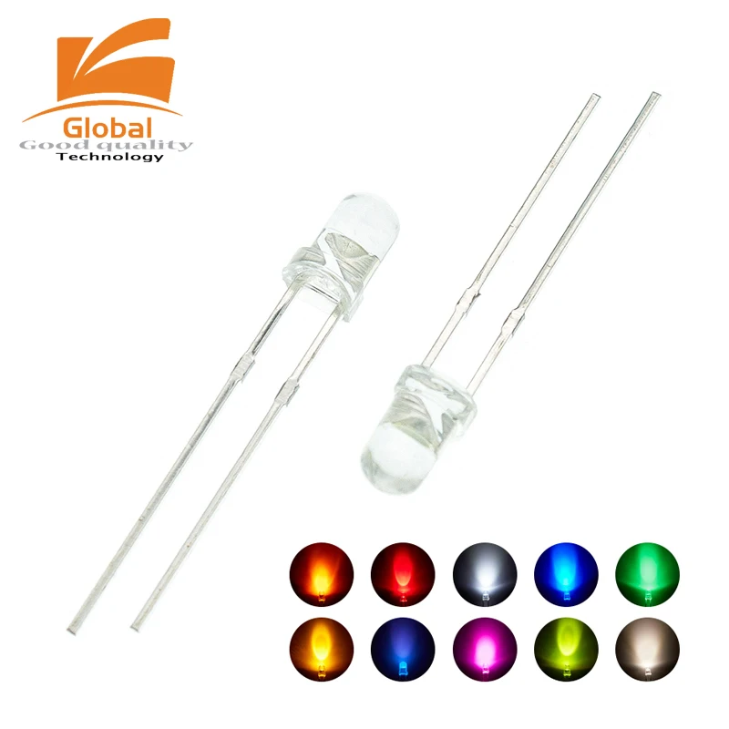 100pcs 3mm LED Light Emitting Diode Kit Warm white Red Blue Green UV Orange Yellow Pink Color Bulb Lamp Set 3V PCB Assortment