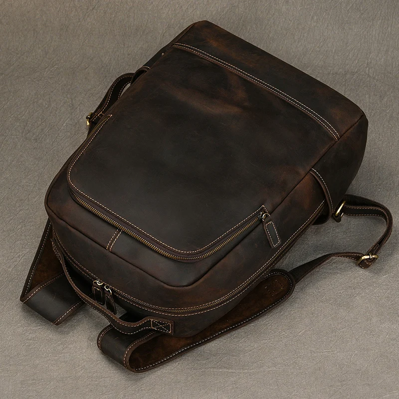 Mochila de cuero para hombre, bolsa para ordenador portátil de 2023 pulgadas, de viaje, estilo vintage, para negocios, novedad de 15,6