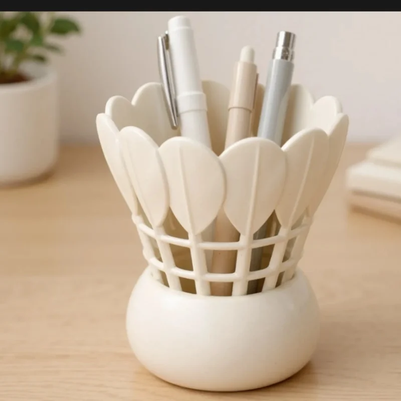 3D Printed Badminton Shuttlecock Pen Holder,Plastic Creative Desk Pencil Storage Container,Stationery Organizer for Office Decor