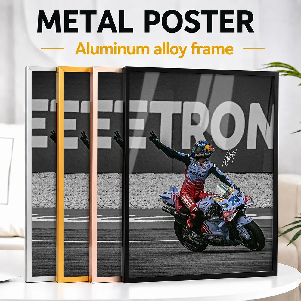 Alex Marquez MotoGP Victory Celebration Framed Aluminum Metal Poster Personalized Photo Colorful Pop Style Wall Art For Garage