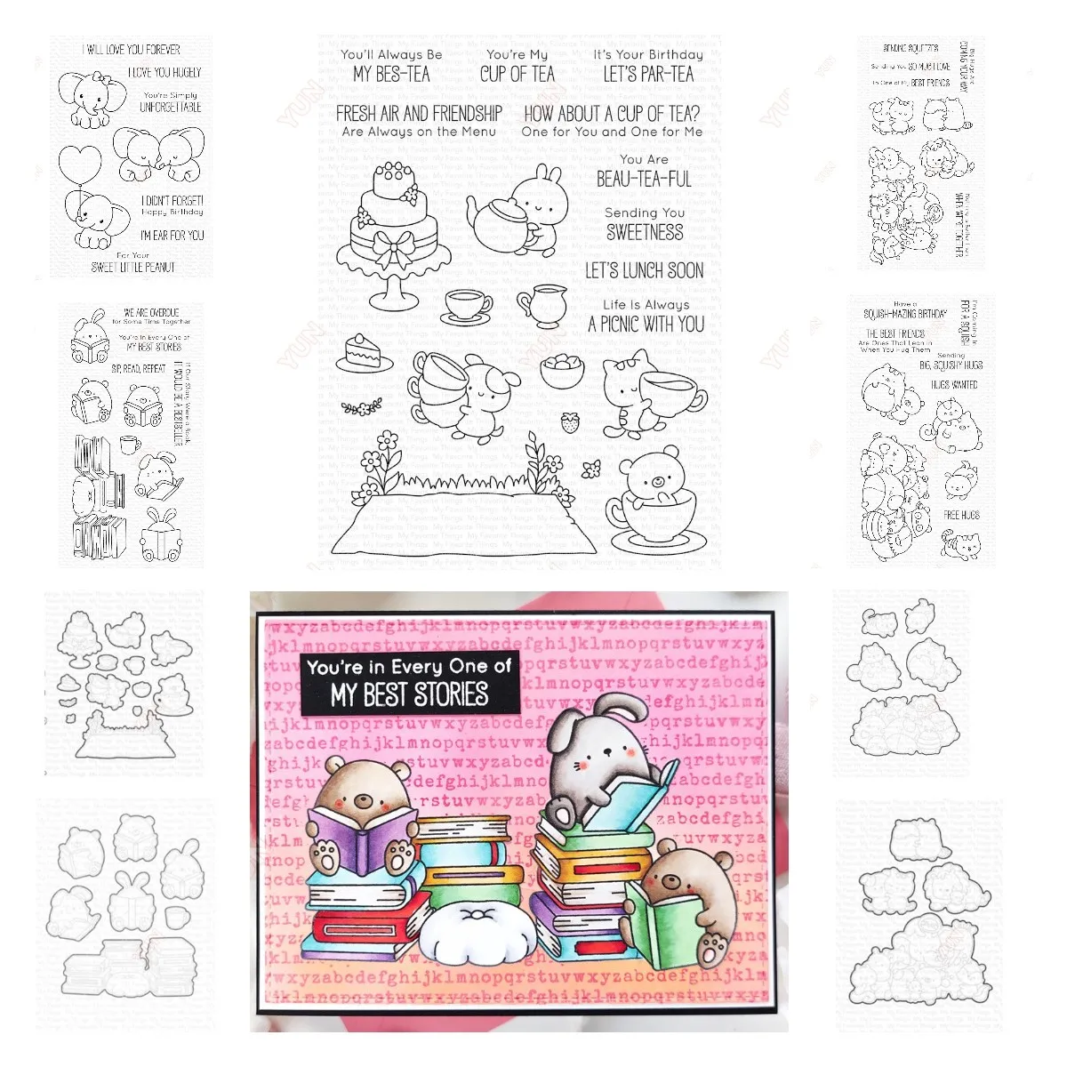 Sending Squeezes Tea Party Pals Squishy Hugs Metal Cutting Dies Clear Stamps Scrapbook Diary Decoration Embossing Stencil DIY