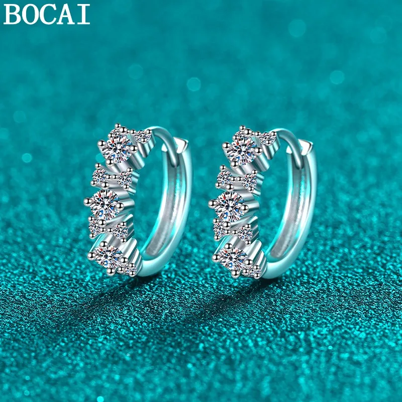 

BOCAI New S925 Pure Silver Simple And Sweet Inlaid With Moissanite Geometric Earrings Women's Gift