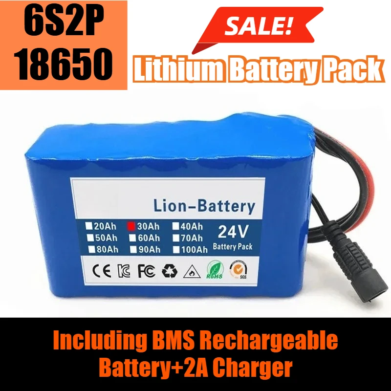 

6S2P 18650 24V 30000mAh Lithium Battery Pack,Including BMS Rechargeable Battery+2A Charger