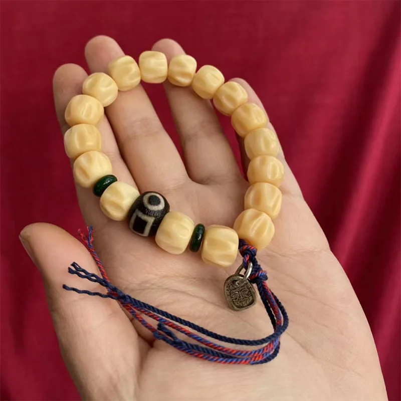 Cow camel bone carving 12mm with passion fruit seeds agate and dzi beads Zaki Ram accessories