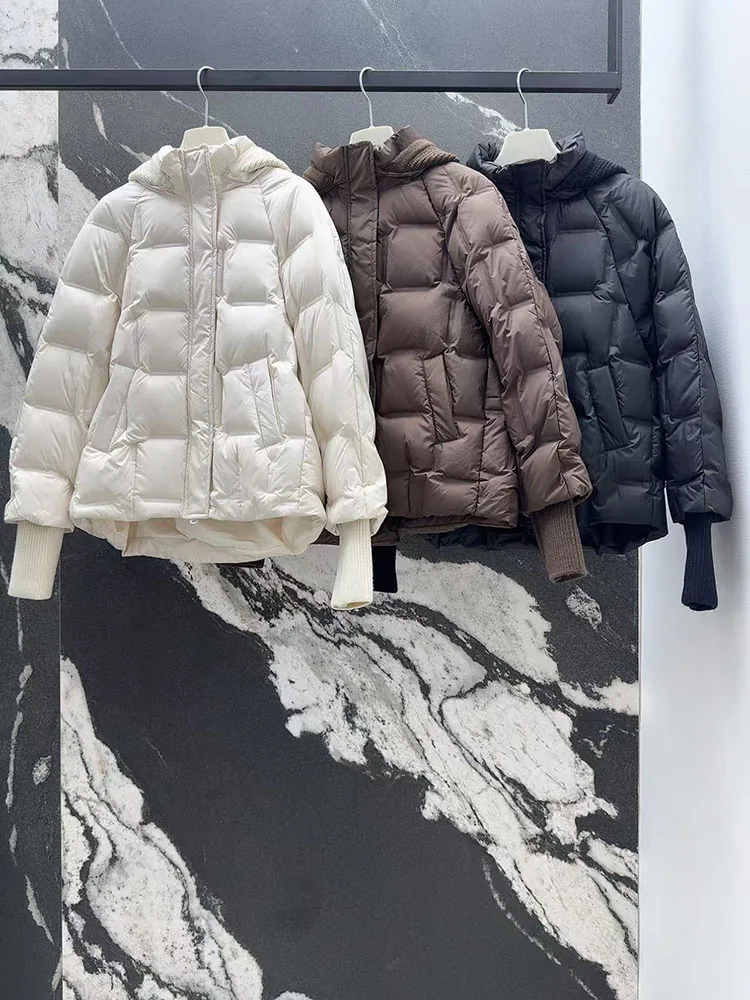 2025 가을/겨울 신상 여성용 후드 숏 다운 재킷, 두껍고 따뜻한 브레드 재킷, 패셔너블한 코트