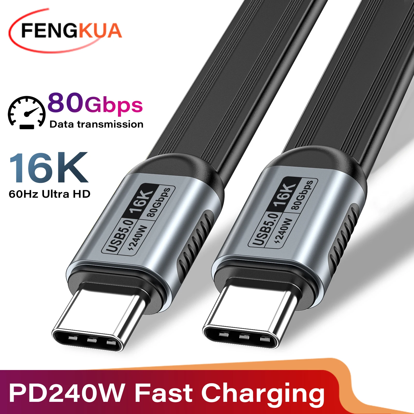 Câble USB-C vers USB-C PD240W 5.0, 80 Gbit/s Thunderbolt 5, Cordon de Données USB-C 16K@60Hz pour iPhone 17 Pro Max MacBook