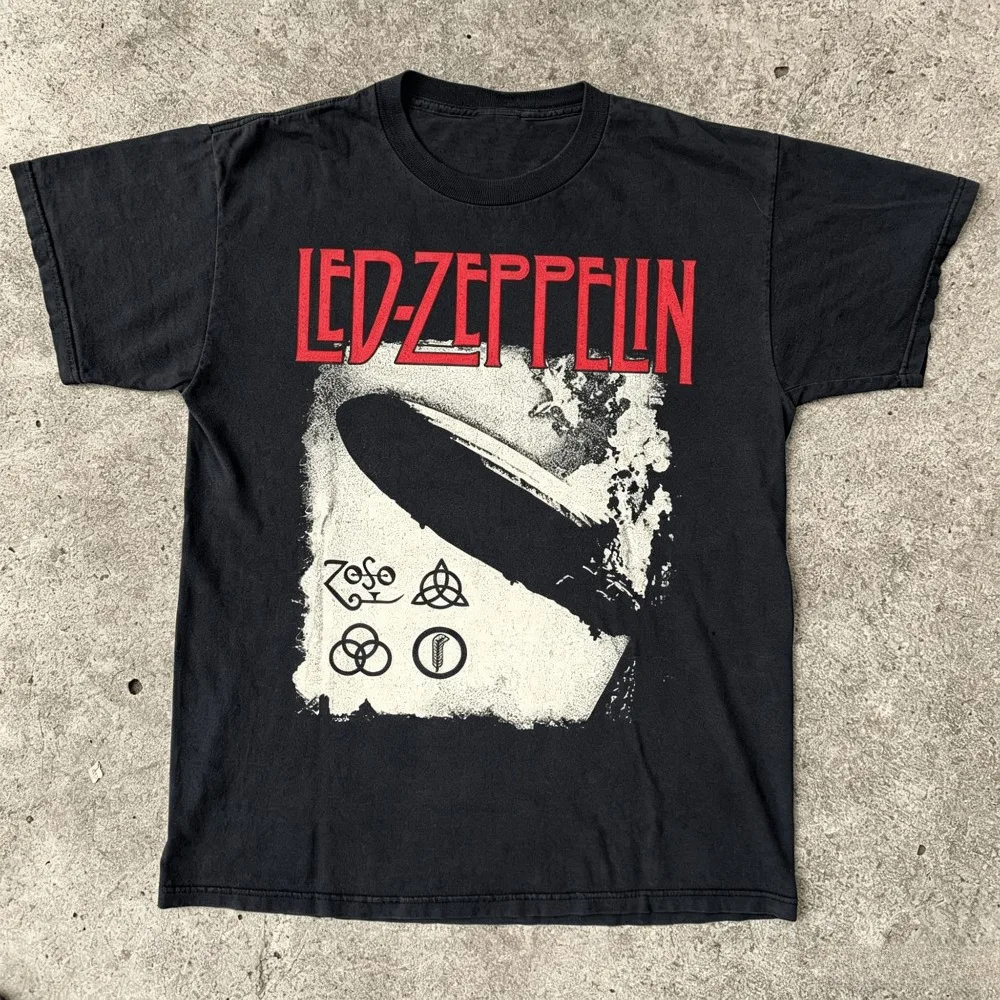 Summer Men's Pure Cotton Vintage Led Zeppelin Fashion T-shirt Streetwear Oversized Loose and Breathable Everyday Wear