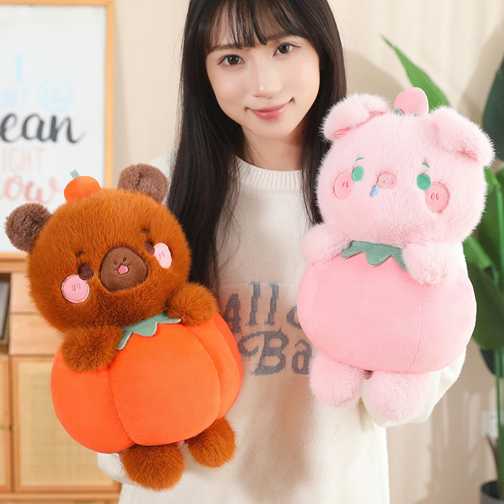 

Funny Cartoon Fruit Animal Dog Pig Pumpkin Capybara Soft Animal Rabbit Stuffed Room Decor