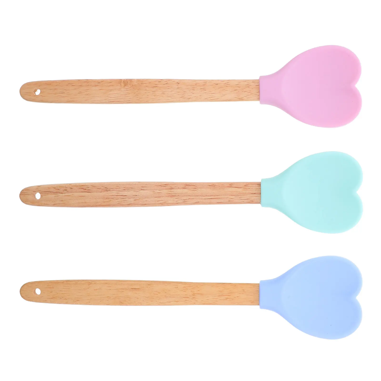 3Pcs Heart Shaped Silicone Spoon with Ergonomic Wooden Handle High Temp Resistant Kitchen Utensil for Cake Cream Spreading Jar