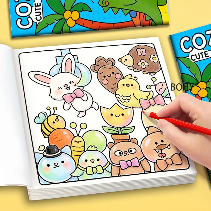 1 Puzzle Coloring Pencil Coloring Brochure, with Animal/food/cartoon Pattern and Other Line Draft Themes, 24 Pages, Good Gift