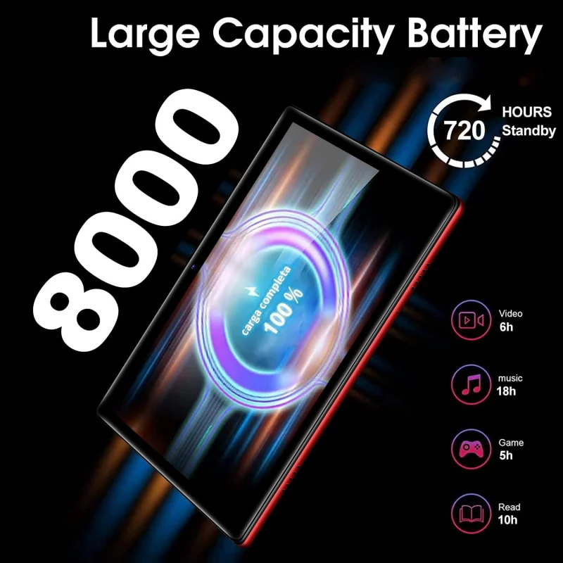 JUSYEA 10,1-Zoll-Android-10-J5-Tablets, ultradetragbar, 4 GB RAM, 64 GB ROM, Octa-Core, 8000 mAh, Typ-C, WLAN, Bluetooth 5.0, 1280 x 800 Pixel – Detail 7