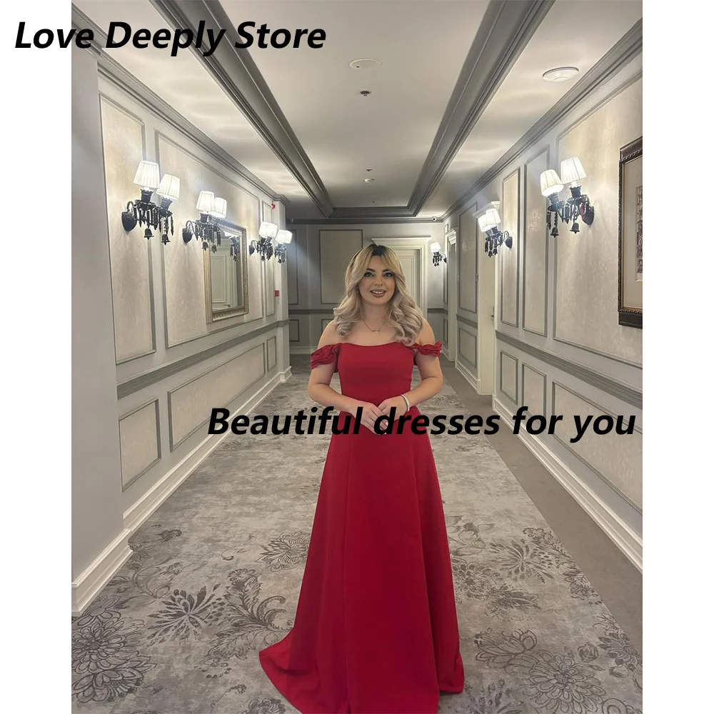 

Red Evening Dress for Women Floor-Length A-Line Prom Gown Off Shoulder Saudi Arab Party Dresses Formal Occasion Gown Customized