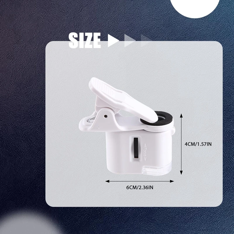A12E-100X Zoom Clip-On Microscope With LED Light, Portable Magnifier Loupe Pocket Magnifying Lens Glass